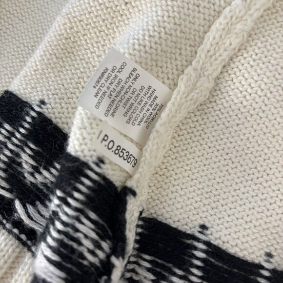 Boston Proper Womens M Black White Open Front Sweater Cardigan Fair Isle Nordic - Picture 9 of 10